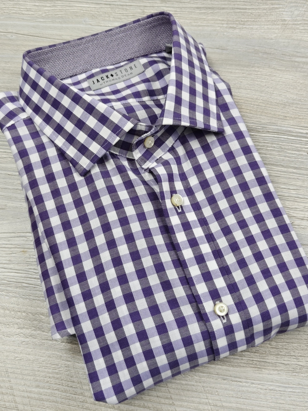 Jack Stone by Thomas Dean Mens XXL Dress Shirt Purple White Gingham Check NWOT